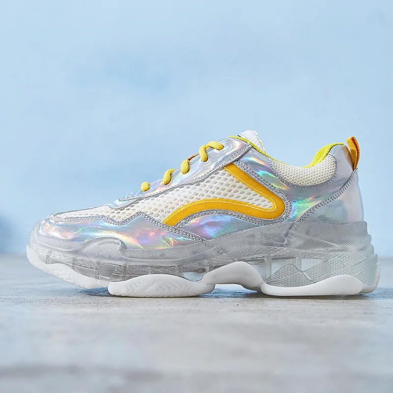 

Colorful transparent casual old shoes women's belt mesh 2019 new spring and summer low to help Harajuku Hong Kong wind women's