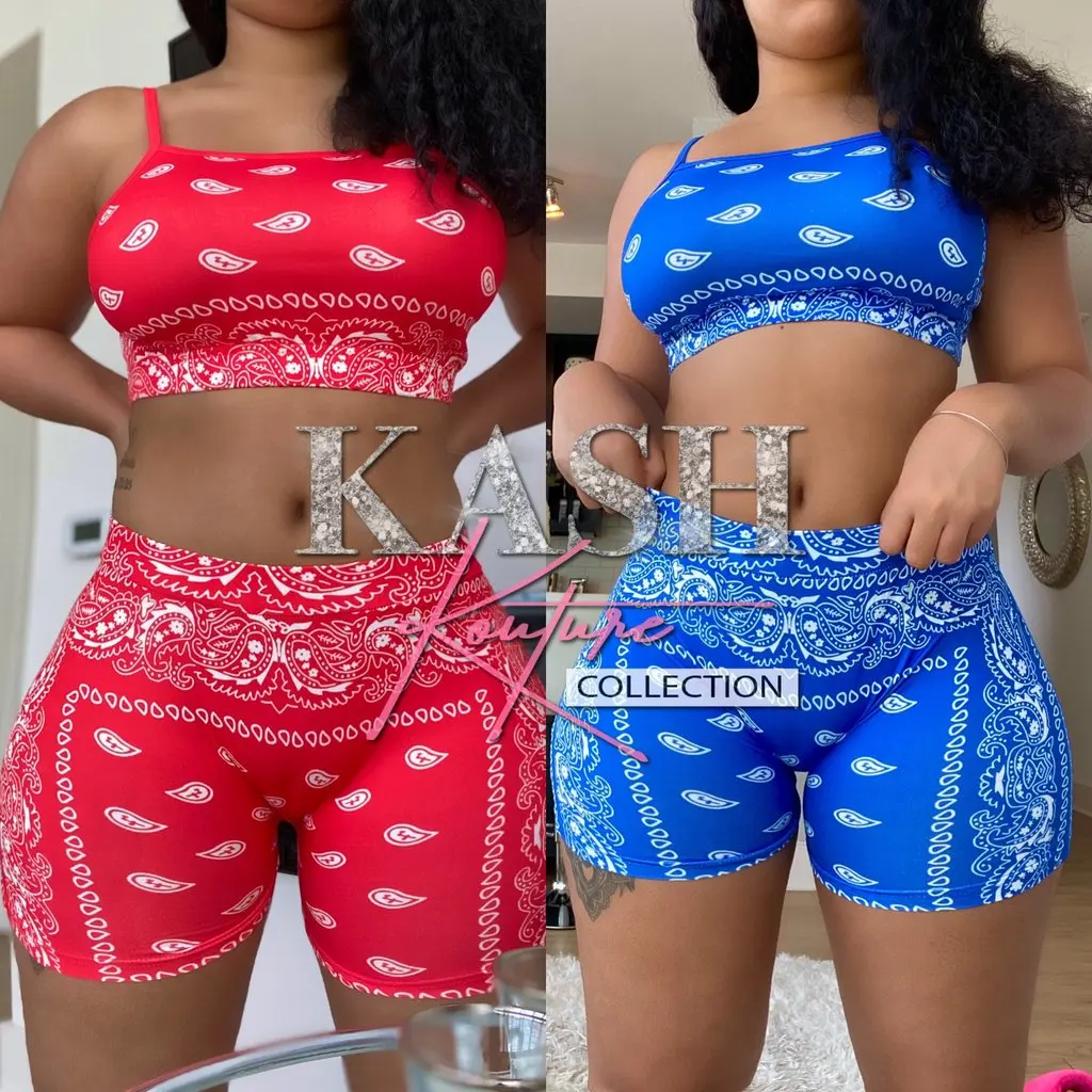 2021 Graphic Bandana 2 Piece Tracksuit Set Women Printed Casual Sport Cute Sexy Club Outfits for Women Matching Sets Top Sets womens underwear sets