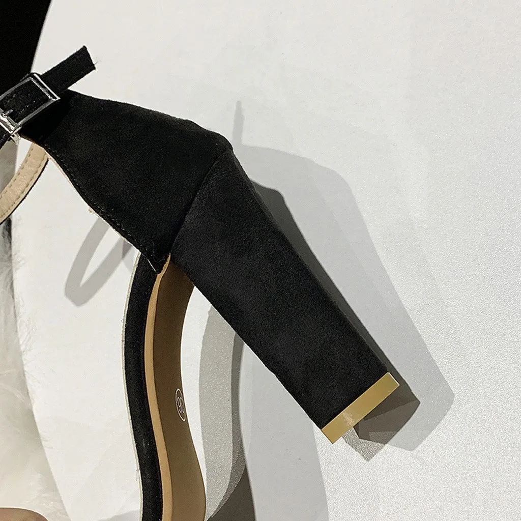 

High Heel Sandals Women Big Size Party Shoes Ladies Solid Color Elegant Fish Mouth Buckle Strap Sandals For Summer