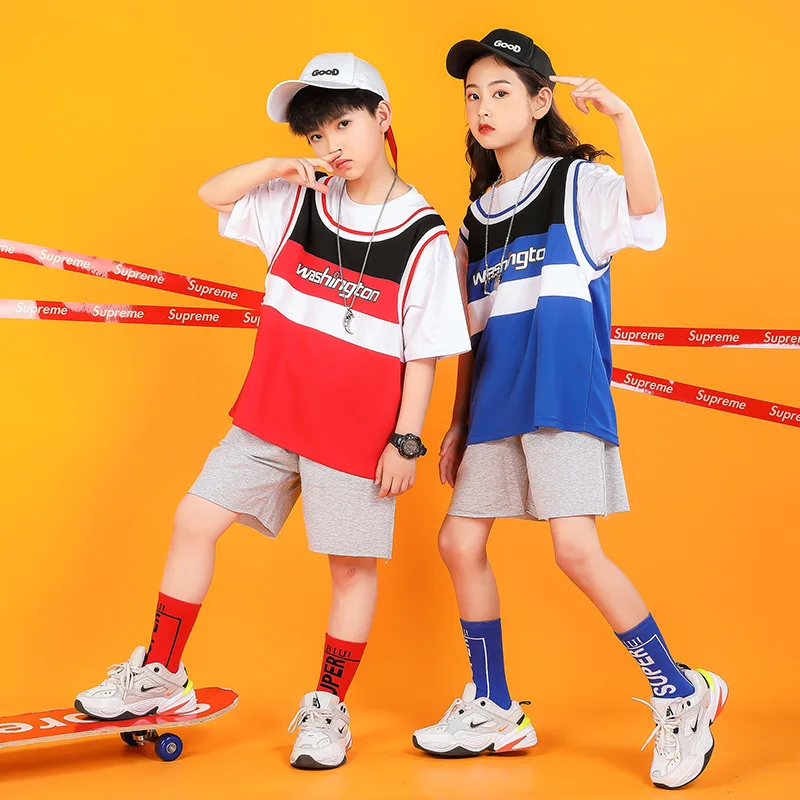

2020 Kids Hip Hop Dancing Clothes Unisex Jazz Dance Costumes Short Sleeve Children Street Dance Clothing Stage outfits 110-170
