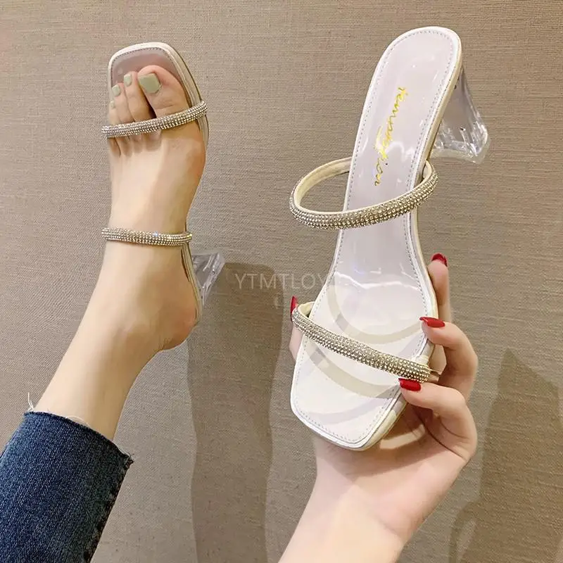 

Женские туфли-лодочки на высоком квадратном каблуке, прозрачные туфли с открытым носком, лето 2021