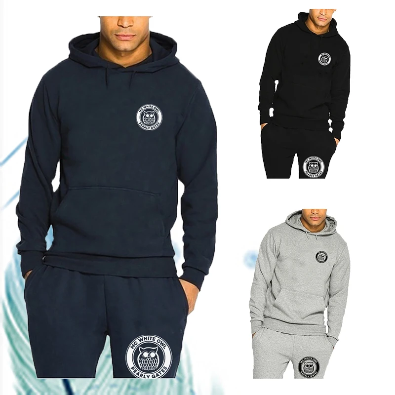 

Autumn and Winter New Men's Casual Hooded Sweatshir Fashion High Quality Warm Windproof Round Neck Sportswear + Men's Pants Suit