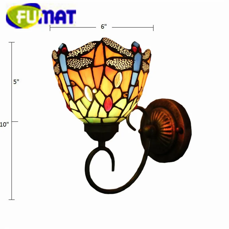 FUMAT настенный светильник Tiffany, светодиодный витражный светильник, светильник для коридора, зеркальный передний светильник со стрекозой, E14, 6 дюймов, настенный светильник