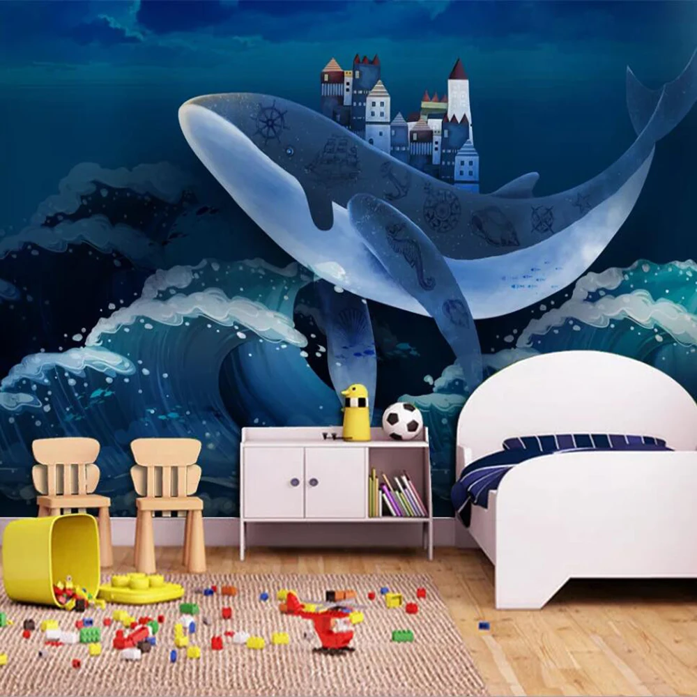 Milofi custom 3D wallpaper mural fantasy whale homeland children's room background wall living bedroom decoration painting |