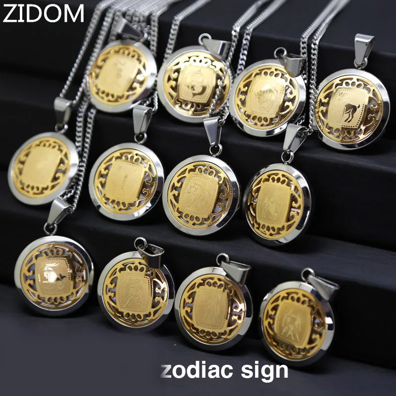 Кулон из нержавеющей стали с 12 знаками Зодиака 21 6 дюйма|stainless steel|steel roundsilver and gold |