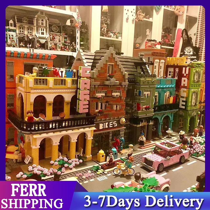 

2021 MOC Building Blocks Creator Expert Shoes Shop Bricks Series Model City Street View Coffee House Brick Bank Kit Kids Toys