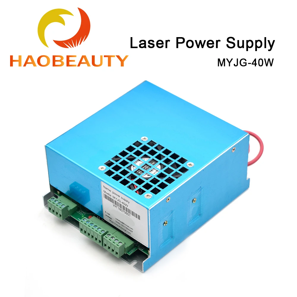 HAOBEAUTY-fuente de alimentación láser CO2 MYJG-40, 40W, 110V/220V, para tubo láser CO2, máquina cortadora de grabado de alto voltaje