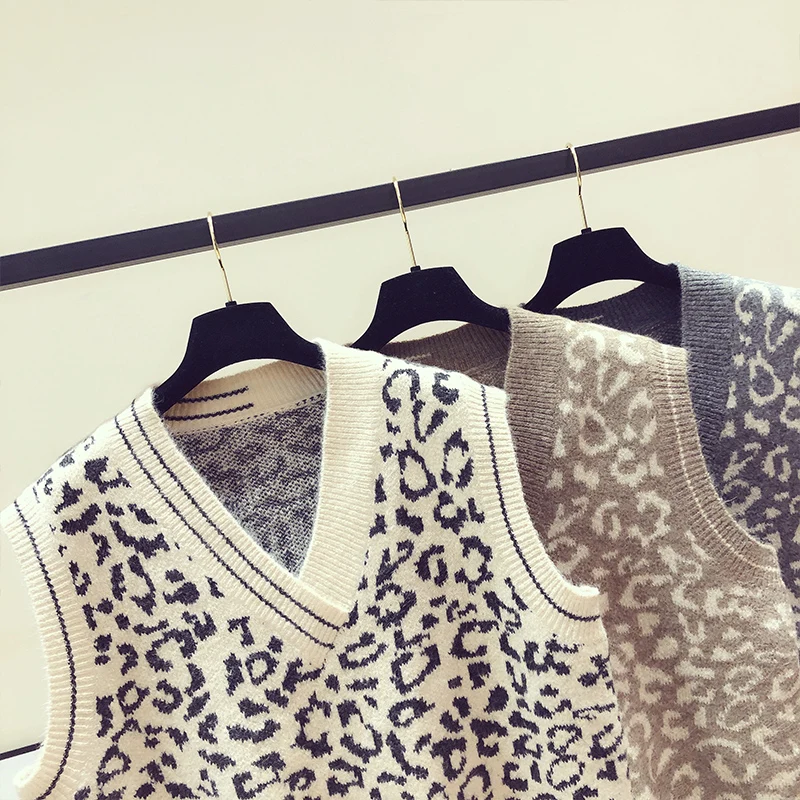 Женский трикотажный жилет с леопардовым принтом Осенний базовый жаккардовый