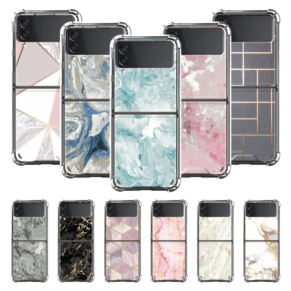 

Air Case for Samsung Galaxy Z Flip 3 5G Cell Phone Bag ZFlip 6.7" PC Segmented Protect Cover Coque Luxury Pink Rose Gold Marble