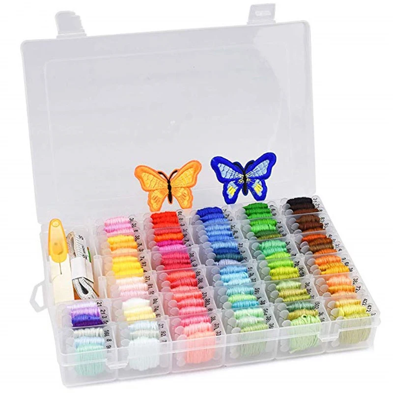 

100 Colors Embroidery Floss with Storage Box Finished Winding Plastic Floss Bobbins DIY Friendship Bracelets Thread Craft