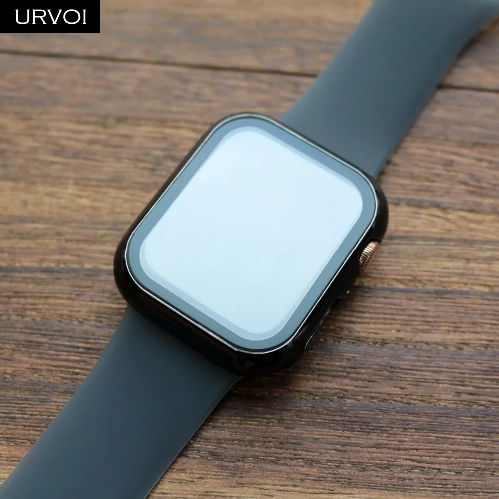URVOI Защита экрана для Apple Watch 4 3 2 Чехол пластиковый бампер с закаленной пленкой iWatch