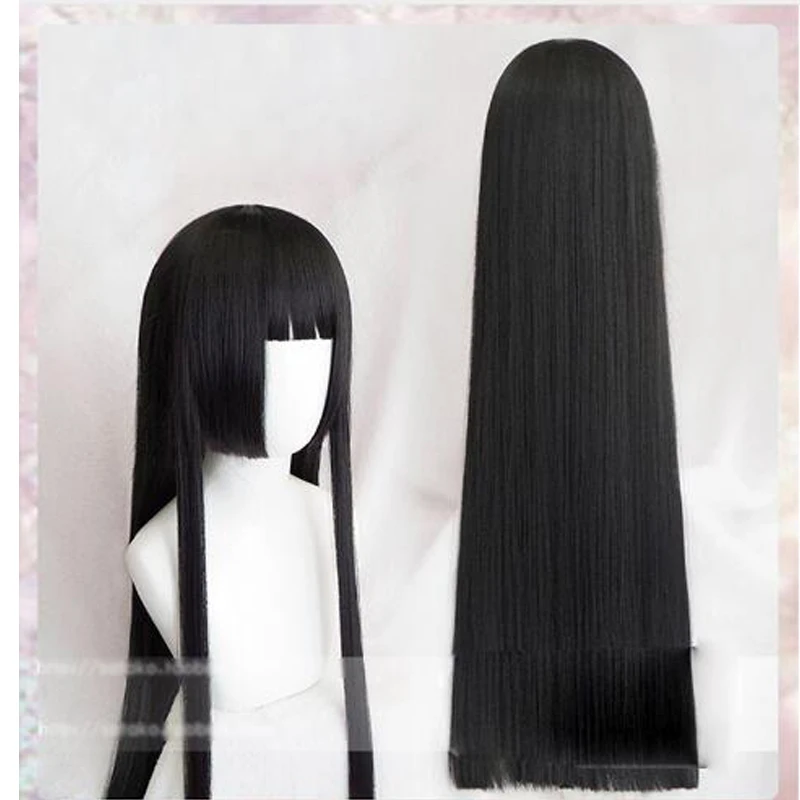 

Парик для косплея Kakegurui Yumeko Jabami, 100 см, длинные черные прямые термостойкие синтетические волосы, парик для косплея + шапочка для парика