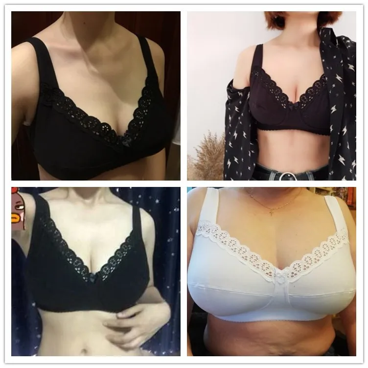 Женский полный охват кружева Беспроводной не мягкий хлопок бюстгальтер плюс размер