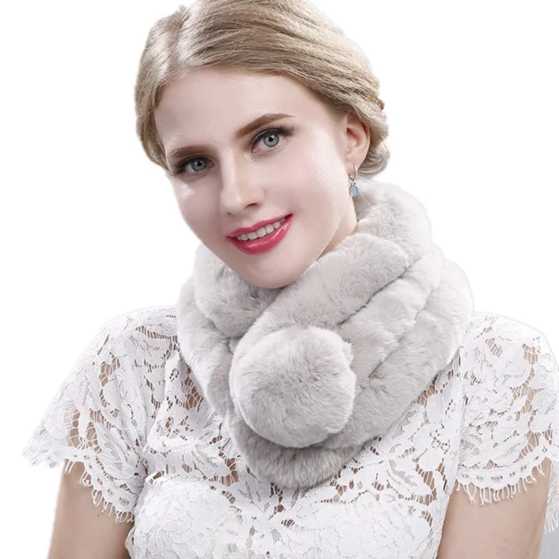 

Шарф из натурального кроличьего меха, короткий шарф в форме ворса, зимний теплый утолщенный меховой воротник из трех трубок с большим мехов...