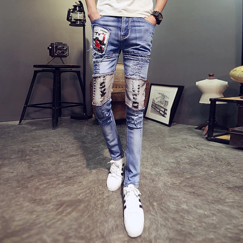 

Designer Men Jeans Streetwear Men Punk Jeans Spodnie Jean Mskie Slim Fit Casual Skinny Jeans Men All Match Comfortable Trousers