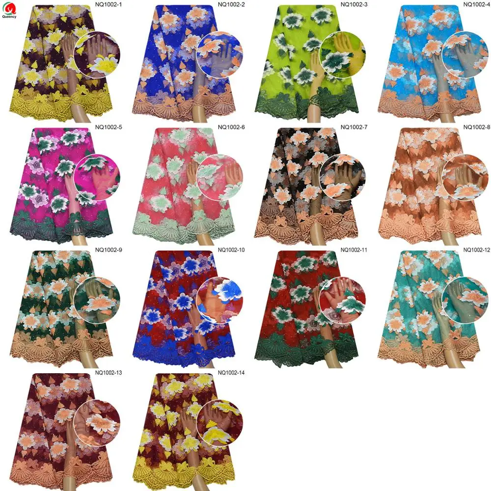 

NQ1002 Queency New Arrival Net Lace 14 Colors Available Embroidery Mesh Tulle Lace Fabric With Stones for Party Wedding Dress