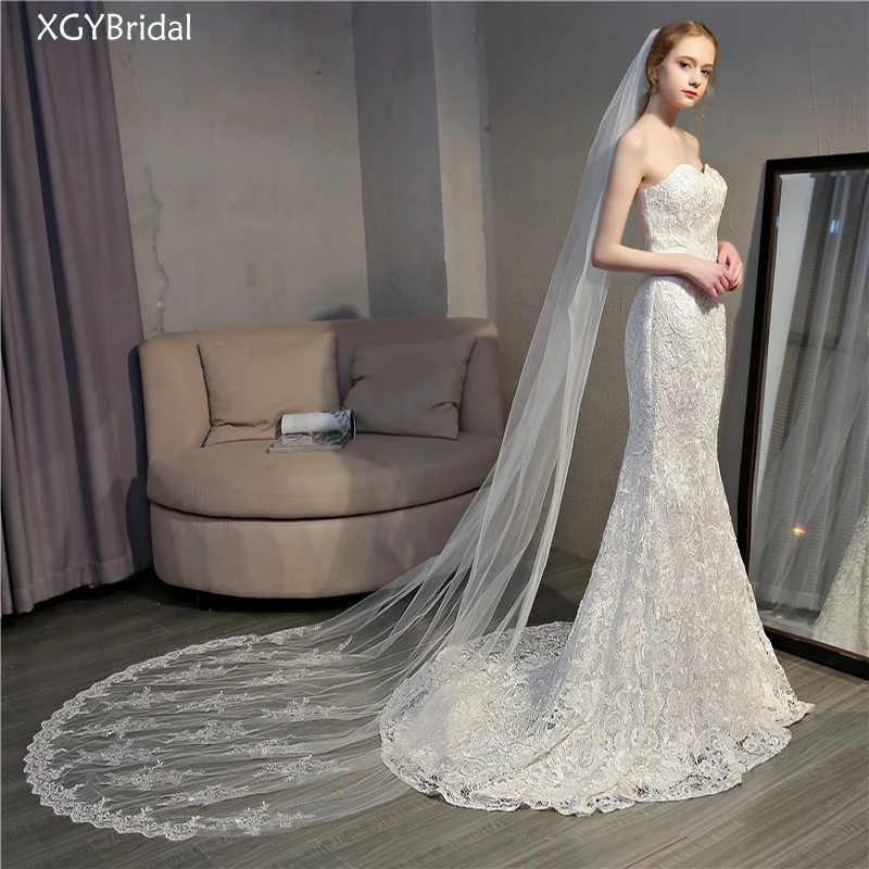 

Wedding Veils 2021 New Arrival With Comb One Layer Cathedral 3 Menters Wedding Accessories Applique Edge Lace Hochzeit