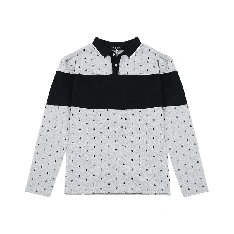 Мужская рубашка поло с длинным рукавом размера плюс полосатая воротником на