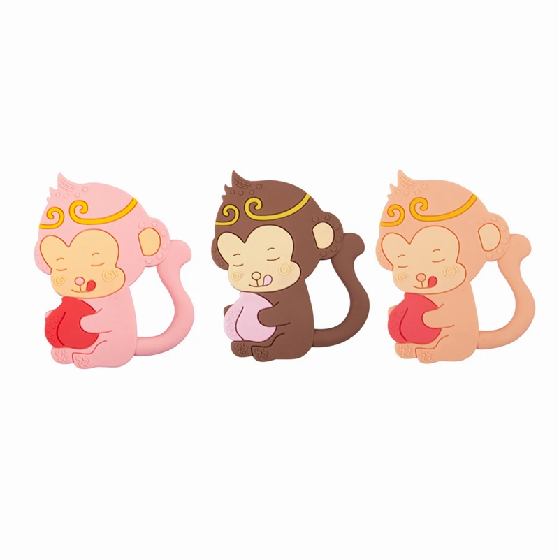 Monkey Random 5 шт. детские игрушки для прорезывания зубов силиконовая подвеска-прорезыватель с изображением кота обезьяны жирафа, рыбы, животных, не содержит бисфенол, маленький Прорезыватель для зубов, 6 стилей - Цвет: Monkey Random