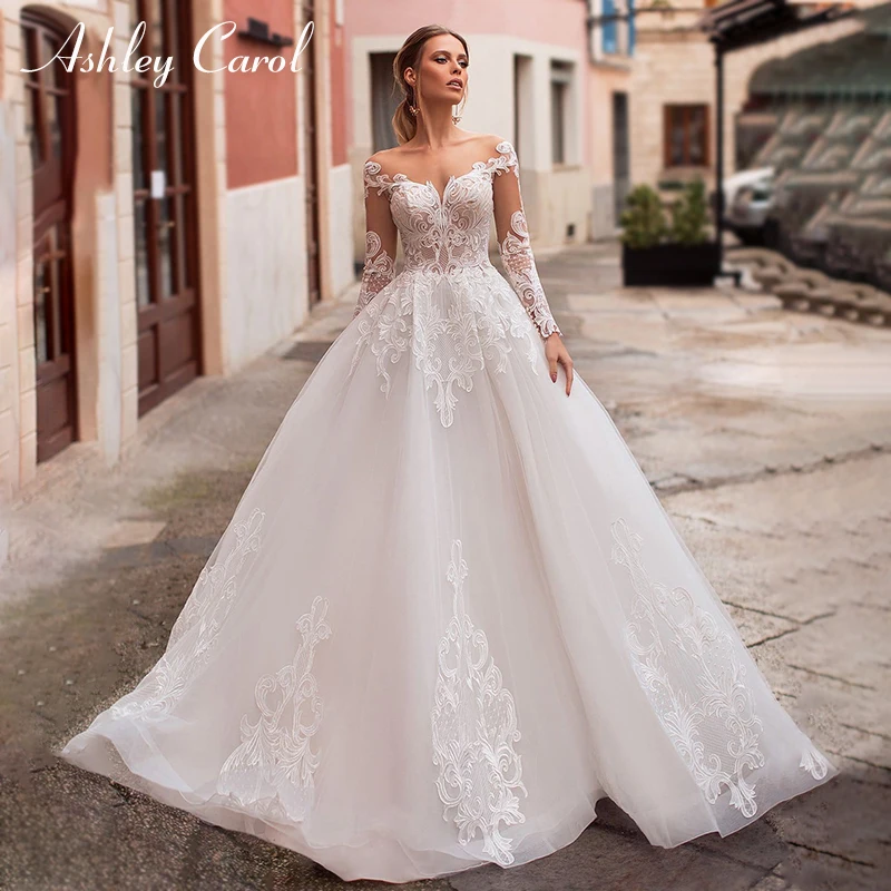 

Ashley Carol Ball Gown Wedding Dresses For Women 2024 Semi-Transparent Sweetheart Appliques Lace Wedding Gown Vestidos De Novia