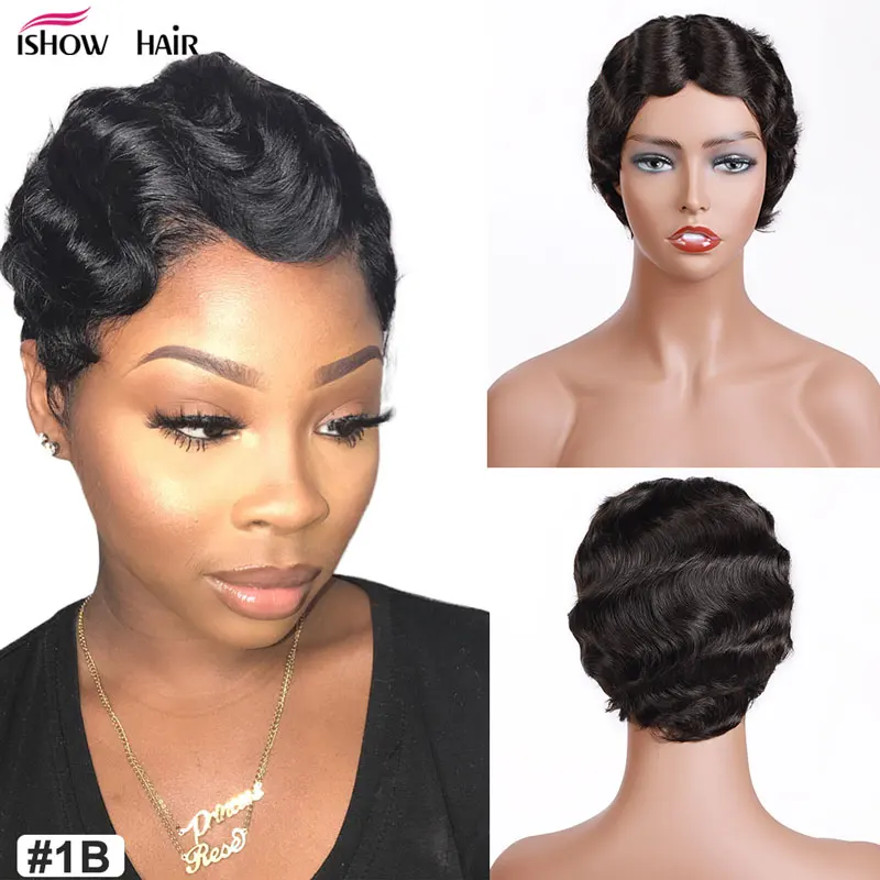 Парик Pixie Cut Ishow для женщин Короткие парики из человеческих волос бразильский