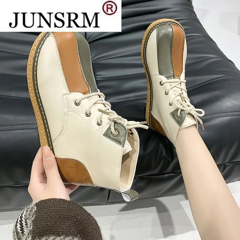 

Fashion Color Matching Winter Boots Woman Boots Winter Warm Lace-up Ankle Boots for Woman Waterproof Platform Walking Boots