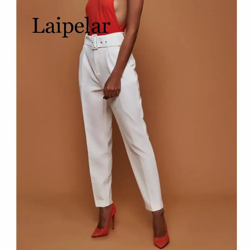 

Новинка 2019, весенние однотонные прямые брюки Laipelar до щиколотки, хлопковые повседневные женские брюки с высокой талией и поясом