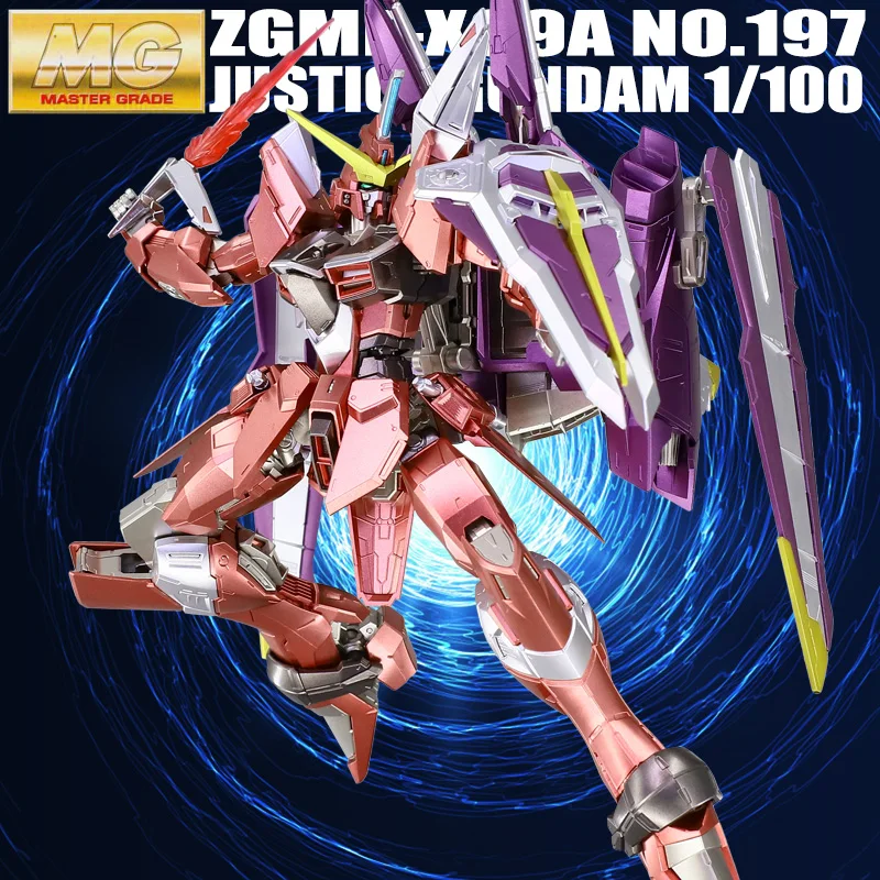 

BANDAI Assembly Model MG 1/100 ZGMF-X09A Metal Coloring Justice Gundam Action Toy Figures Children's Gifts