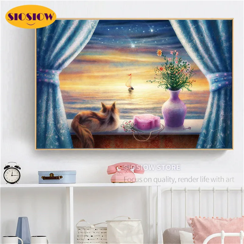 5D алмазная живопись сделай сам пейзаж Морского Пейзажа с окошком шаблоны для