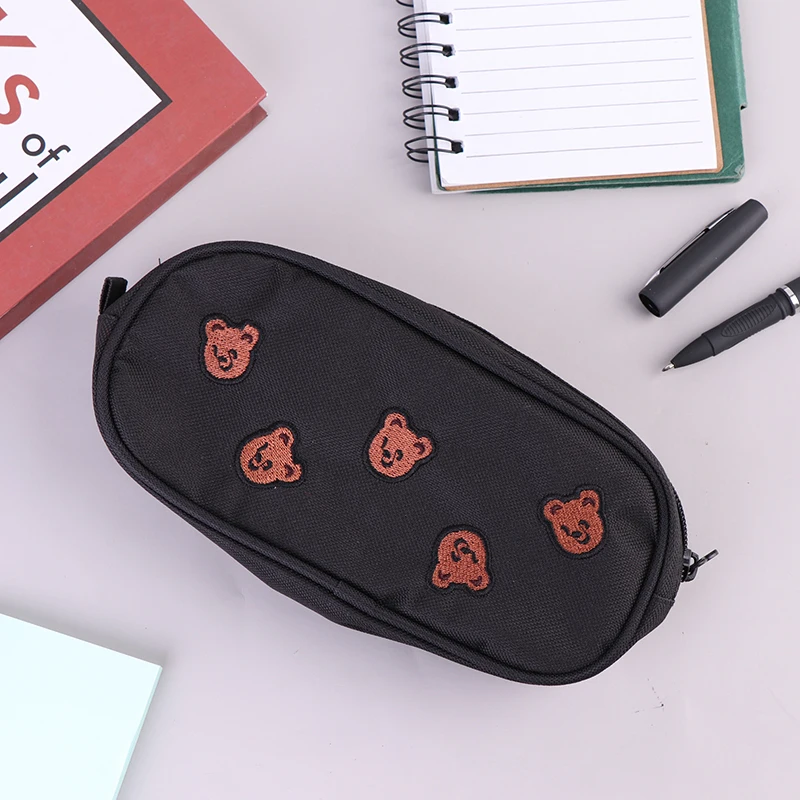

Kawaii Bear Embroidery Canvas Pencil Bag Pen Case Kids Gift Cosmetic Stationery