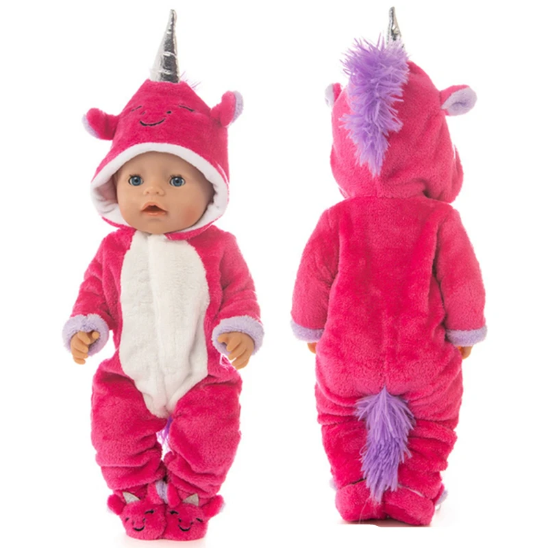 

Unicorn Costume Jumpsuit Doll Clothes with Shoes Onesie Outfit Pajamas for 43 cm New Born Baby Dolls 18 inch Dolls Birthday Gift