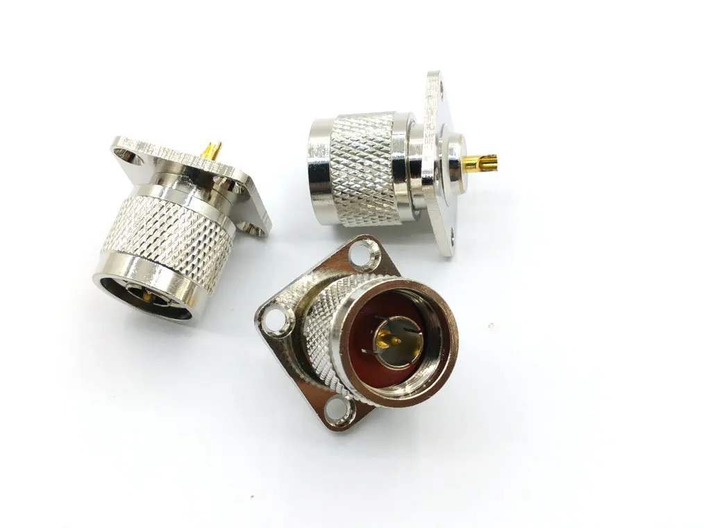 N образный штекер 4 отверстия Панельное крепление с припоем радиочастотный