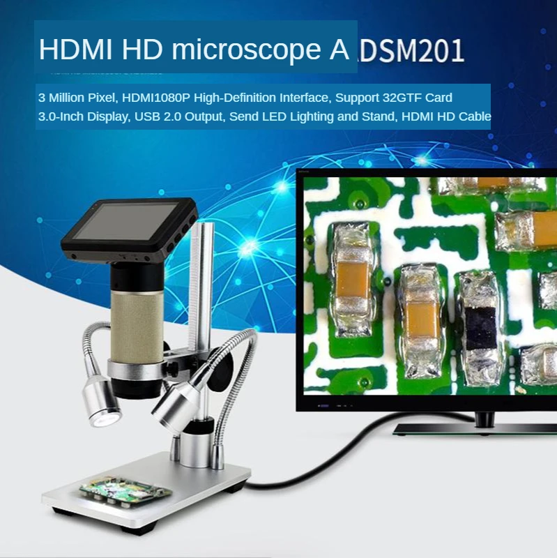 

Микроскоп Andonstar ADSM201, цифровой инспекционный микроскоп с HDMI, расстояние до 300 крат, микроскоп для ремонта припоя