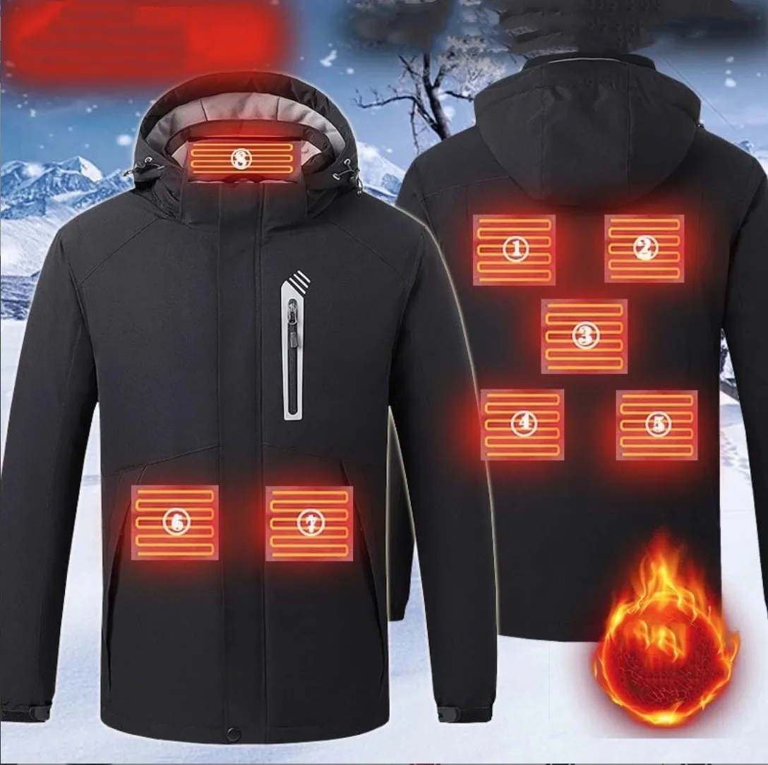 

Winter Electrical Heated Jackets for Men Soft Shell Waterproof Heating Coat with Detachable Hood Waterproof ，Windproof Warm Coat