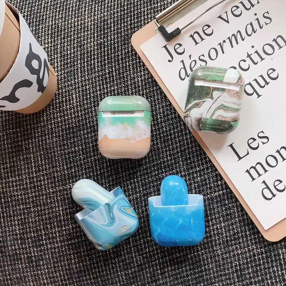 Чехол для наушников для Airpods 2 Чехол, роскошный мраморный чехол для наушников с авокадо для Apple Air Pods, защитный чехол для наушников, аксессуары