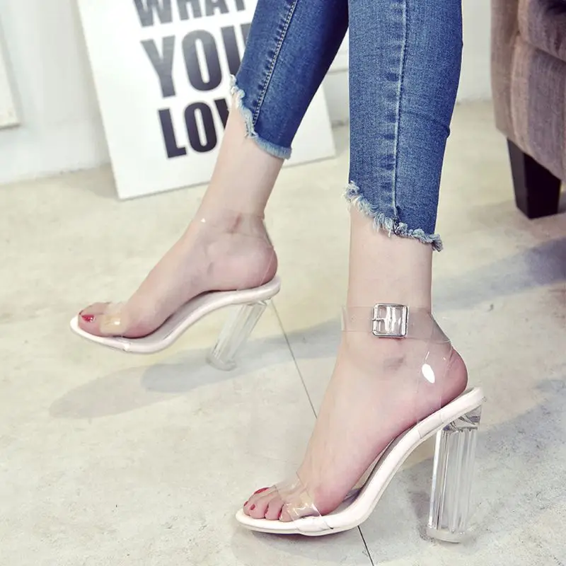 

Summer Transparent PVC Jelly Sandals Crystal Open Toed High Heels Women Shoes