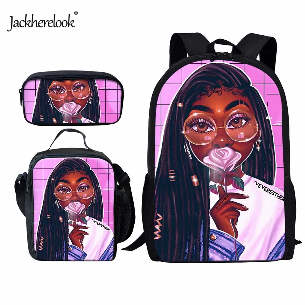 

Jackherelook Beautiful African Black Girl Design Schoolbag Satchel for Girl Durable Student Backpack Large Bookbag mochila mujer