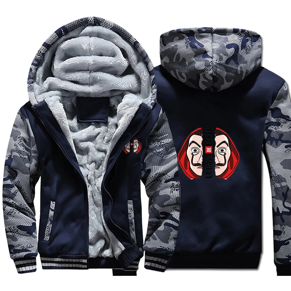 

Dali La Casa De Papel Season Spain Move Camo Raglan Thick Hoodies Winter Warm Printed Sweatshirts Top Men Outdoor Jackets Coat