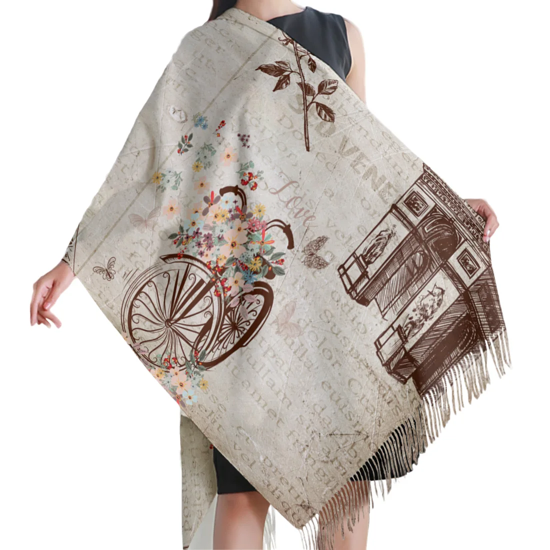 Зимний женский шарф теплая кашемировая ткань с изображением газеты Эйфелевой