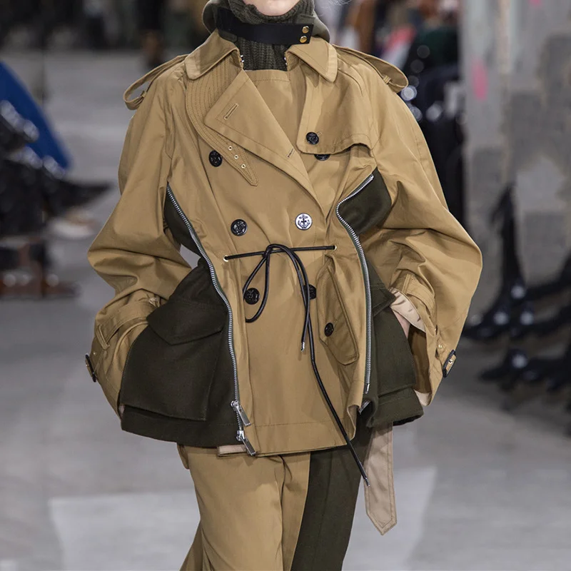 Женская свободная куртка и пальто BF осенняя двубортная с отложным воротником в