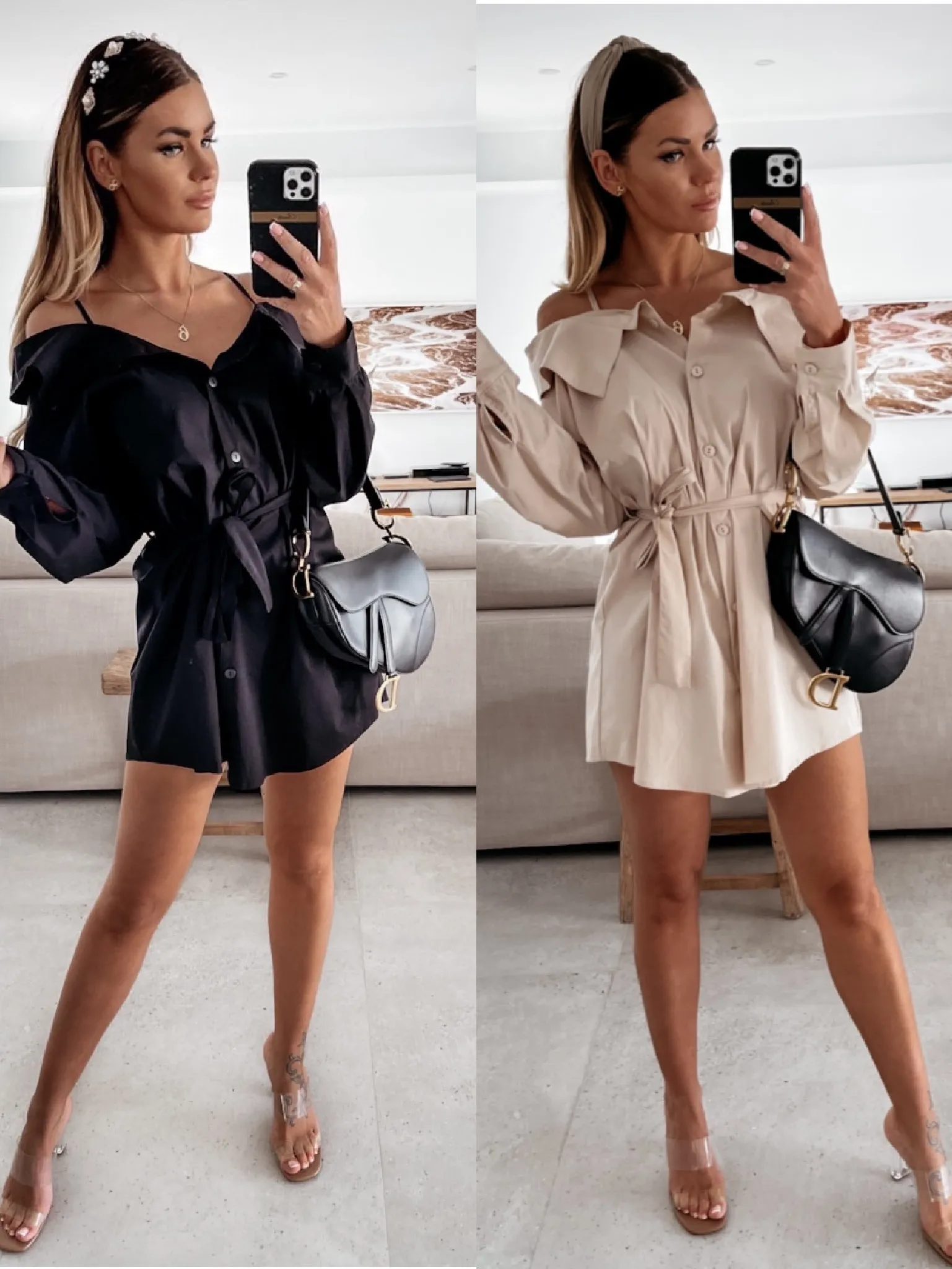 

2021 Summer Women Long Sleeve Single Breasted Dress Female Sexy Party Turn-down Collar Sling Mini Dresses With Belt Vestido