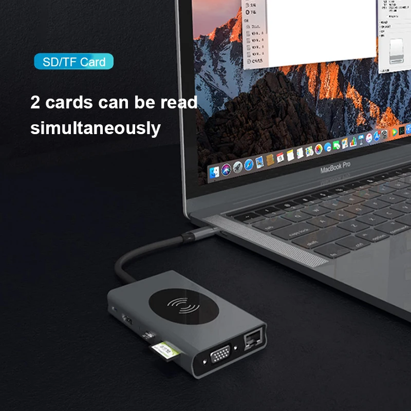 Док станция для MacbookPRO 13 в 1 USB хаб с адаптером Type C c на HDMI 3 5 мм аудио SD TF VGA RJ45