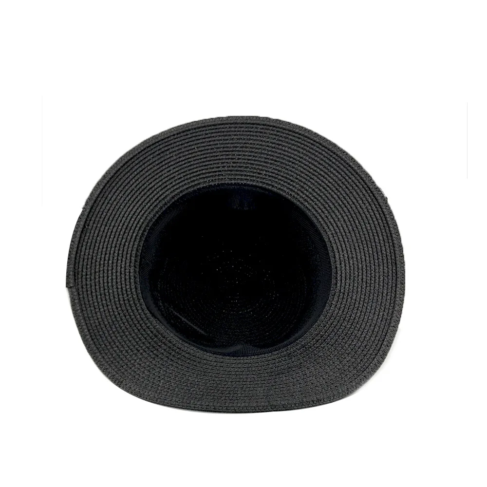 

YY Elegant Pearl Rhinestone Straw Sunhat Women Outdoor Beach Cap Flat Top Black White Sun Visor Hat Sombrero mujer playa SH20023