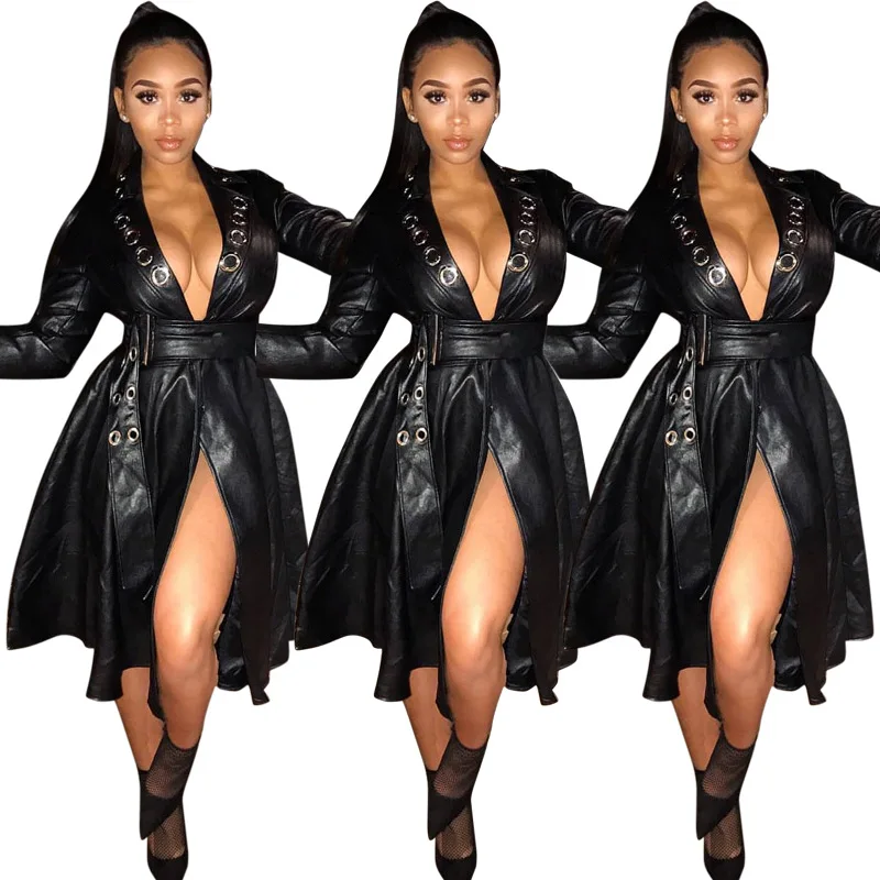 Тренчкот из искусственной кожи в европейском и американском стиле весенне