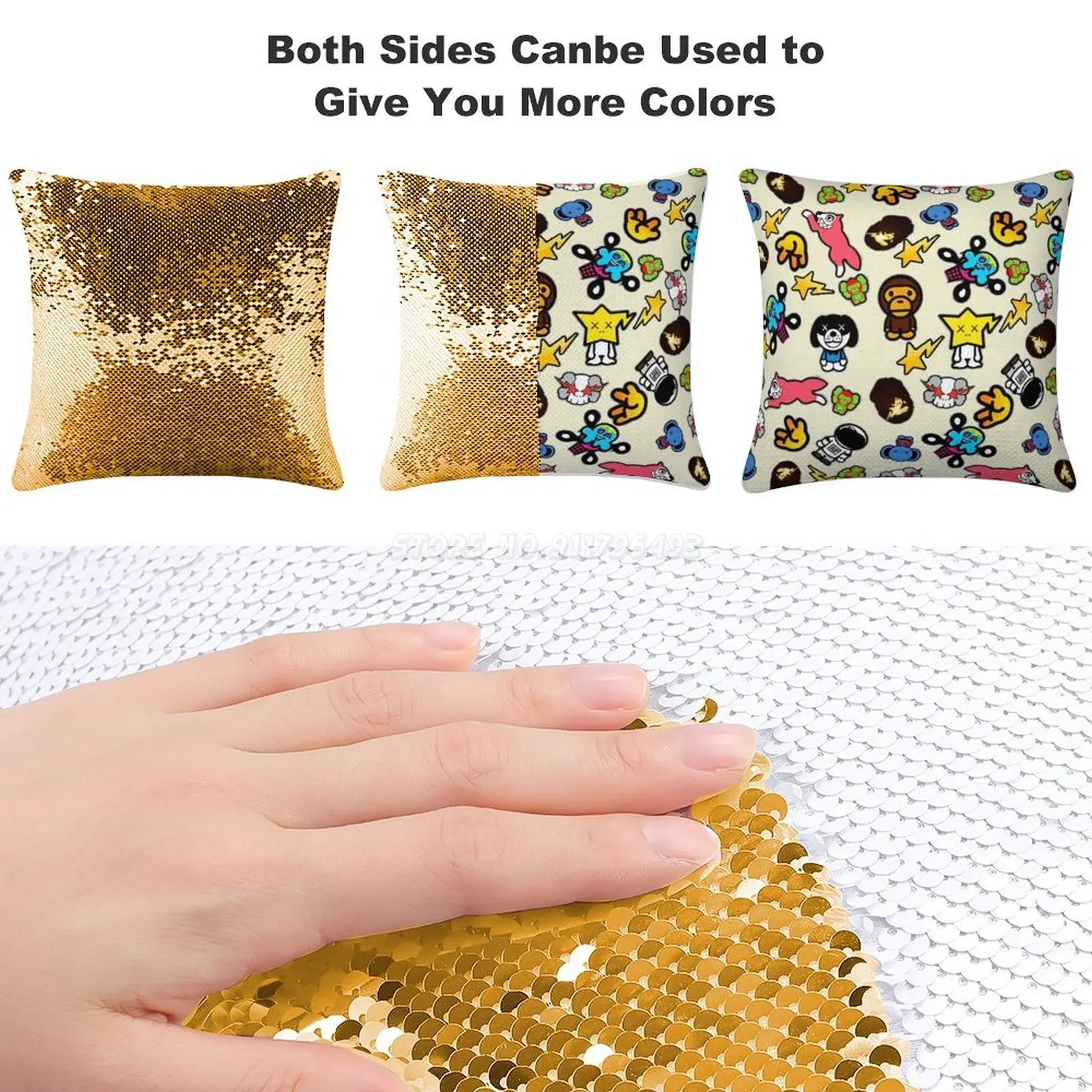 Чехол с блестками и коллажем для подушки диванной 40 см x милый модный