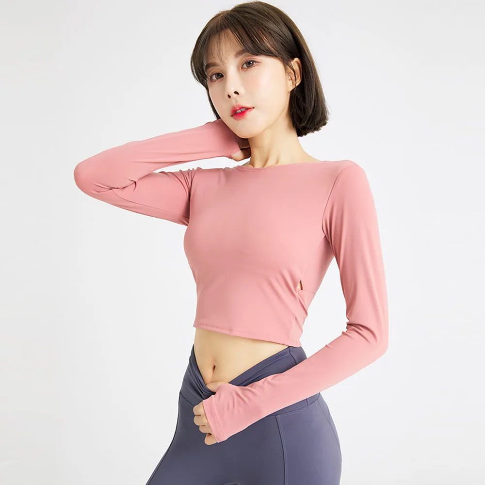 Women Sports Tank Tops Yoga Shirts Workout Wear Short Crop Top Long Sleeve Fitness Clothing Running Gym T-shirt | Спорт и