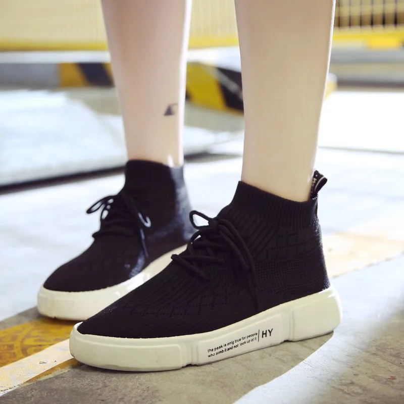 Скидка Женская обувь на плоской платформе Модные женские кроссовки с высоким