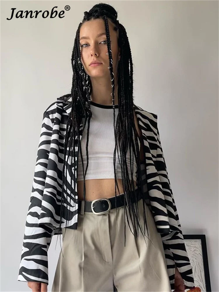 Janrobe рубашка с длинным рукавом принтом зебры Топы Женский Осенний Повседневный