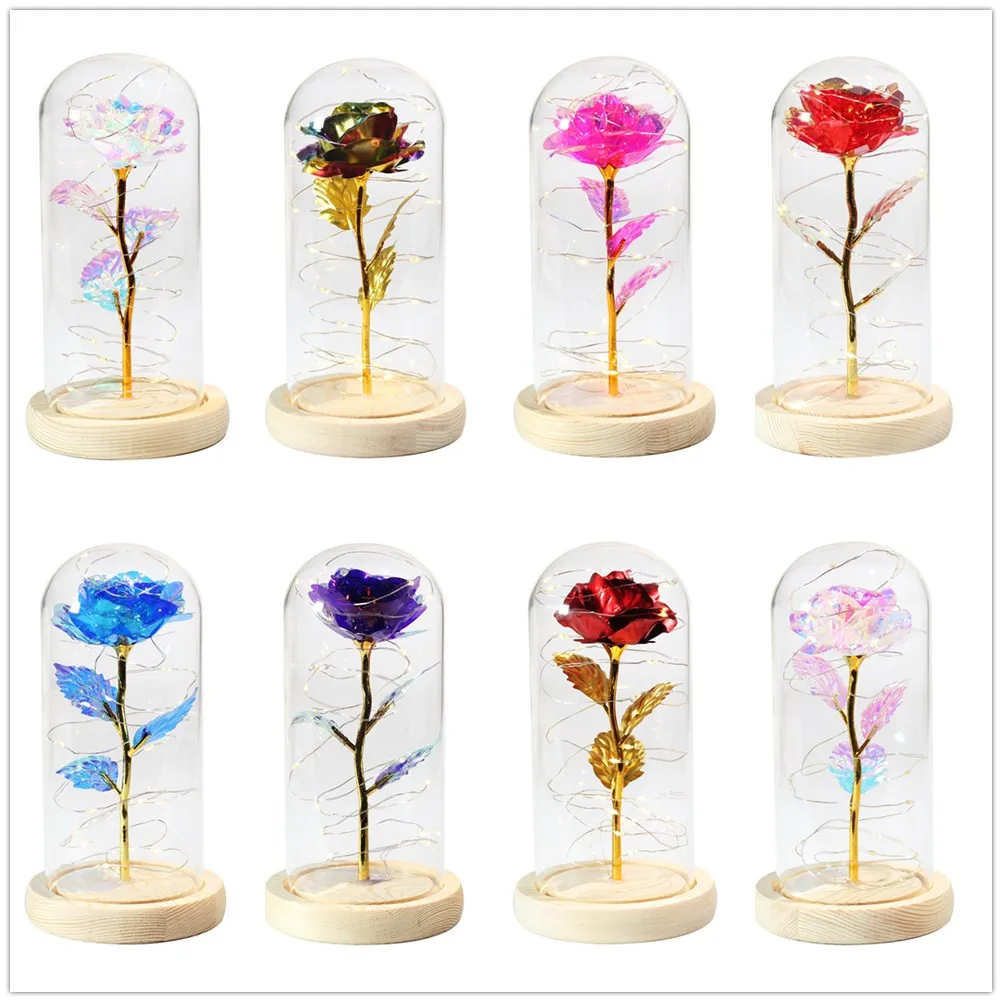 

Artificial Flower Glass In Cover With Lights Beauty And The Beast Home Decor Rose Wedding Mother's Day Gift For Lady Birthday