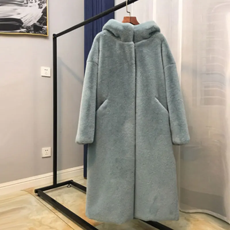 Ice blue 30 градусов пальто из искусственного меха зимняя куртка Женское пальто роскошное зимнее длинное пальто утолщенное теплое зимнее водонепроницаемое меховое пальто для женщин - Цвет: Ice blue